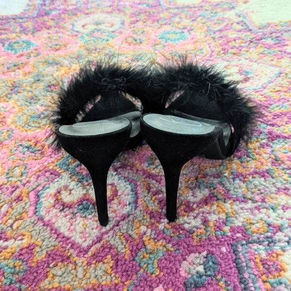 Black Feather Peep Toe Mules - Picture 3 of 5